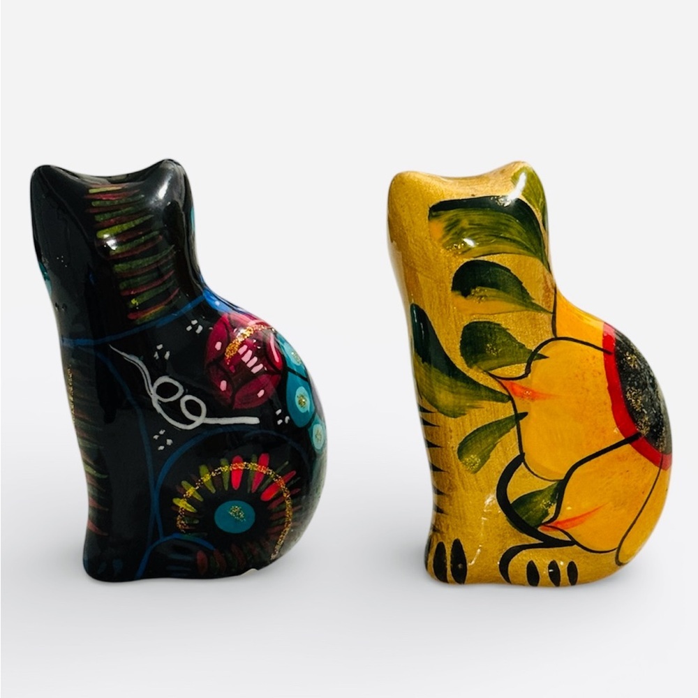 Vintage Mexican Folk Art Pottery Cats - Set of 2 - Hand Painted Riviera Maya - Picture 4 of 10